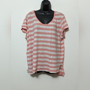 Women's Boutique + Short Sleeve Shirt Plus Size 2XL Peach and White